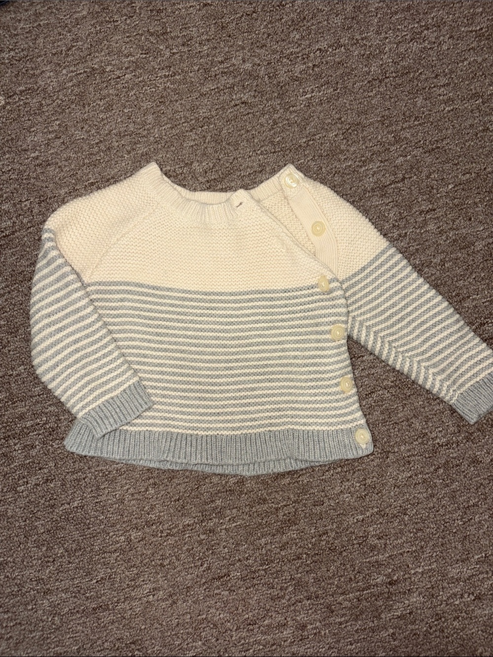 GAP Cream and Light Gray Striped Side-Button Baby Sweater